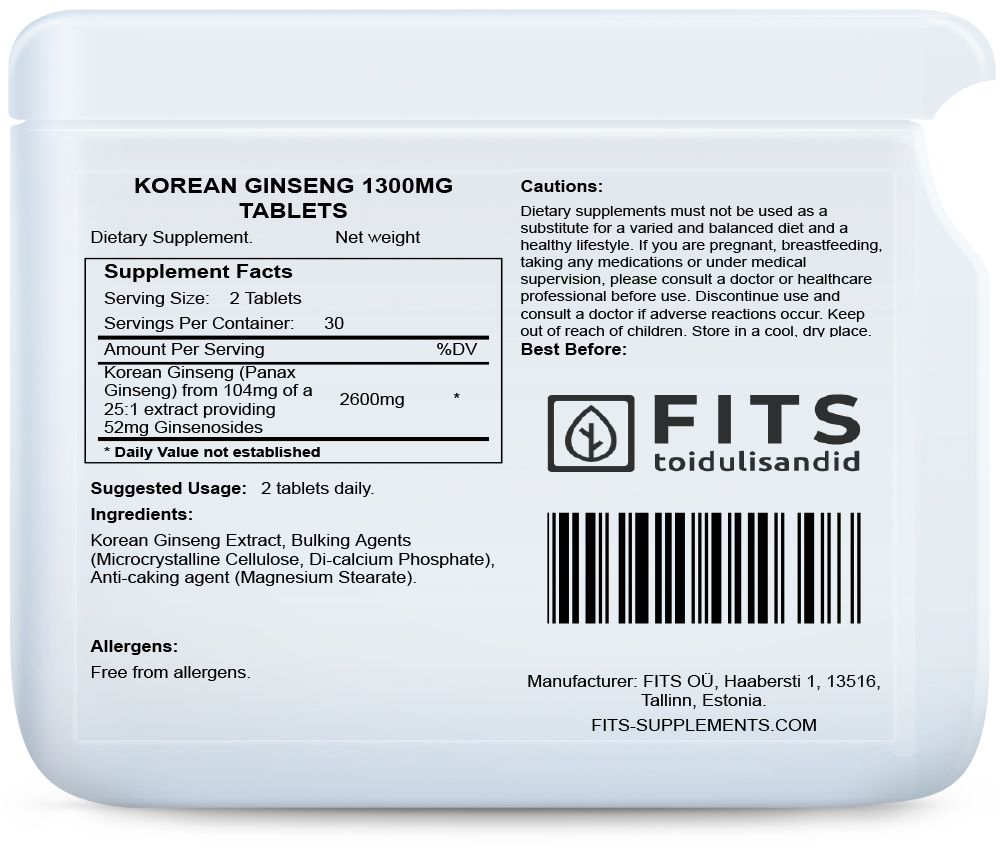 Koreansk Ginseng 1300mg 60 tabletter