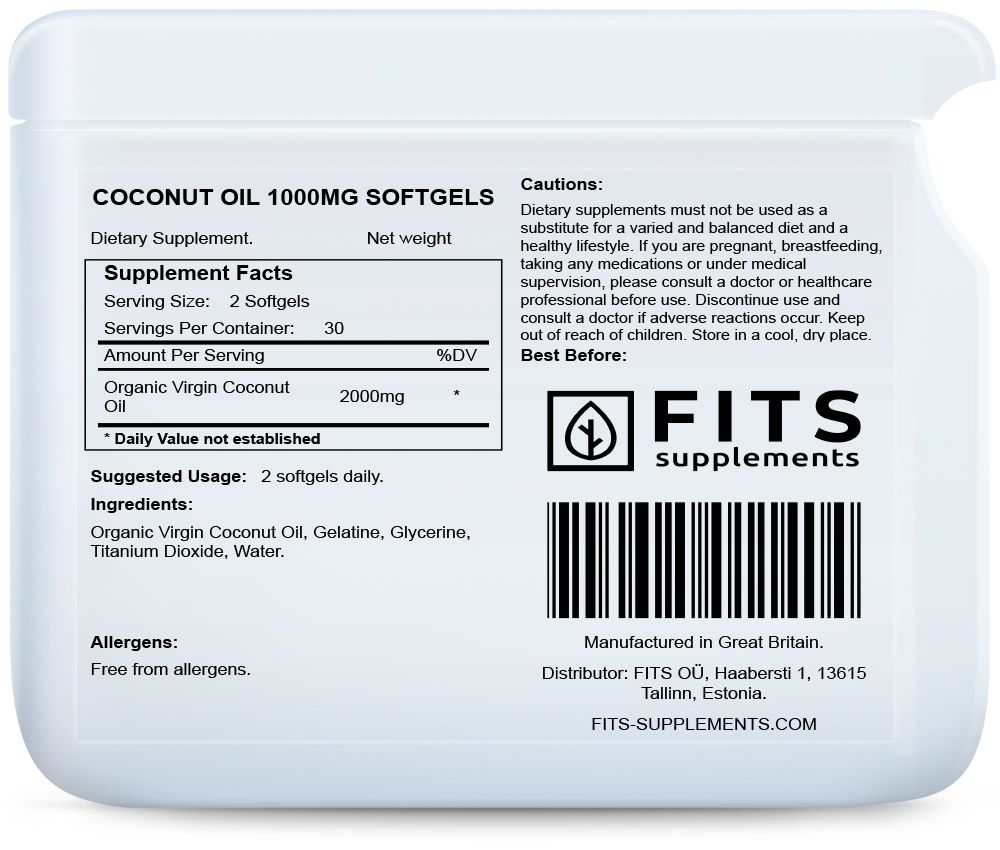 Kokosolja 1000mg 60 mjuka kapslar