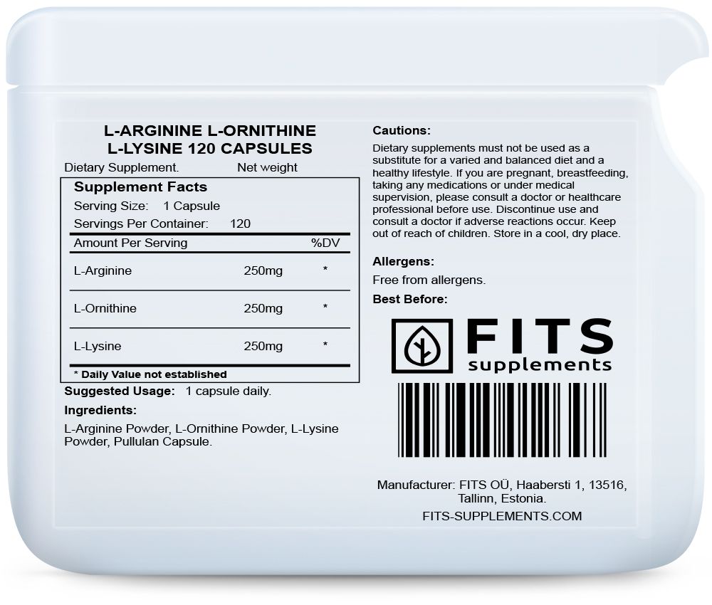 L-Arginin L-Ornitin L-Lysin 120 kapslar
