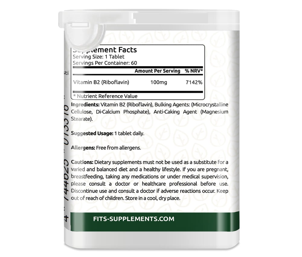 Vitamin B2 100mg (Riboflavin) 60 tabletter