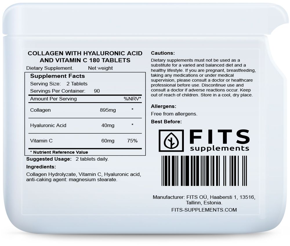 Kollagen med hyaluronsyra och vitamin C 180 tabletter