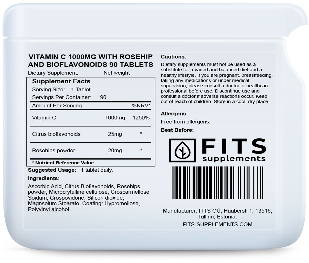 Vitamin C 1000mg med nypon och bioflavonoider 90 tabletter